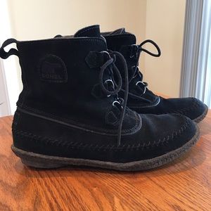 Sorel Joplin Black Suede Leather Moccasin Booties